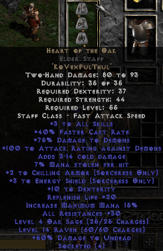 Heart of the Oak Rune Word in Elder staff